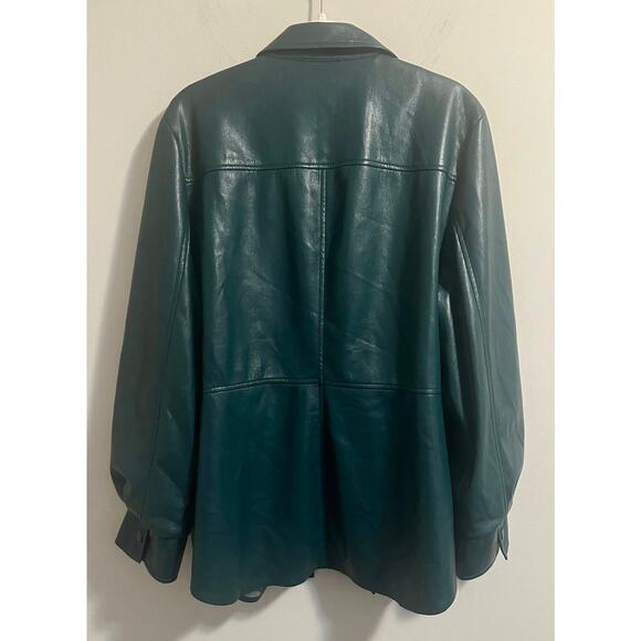 CHICO'S Faux Leather Jasper Green Women's Shacket Outerwear Jacket sz. 2 or L - Picture 3 of 10